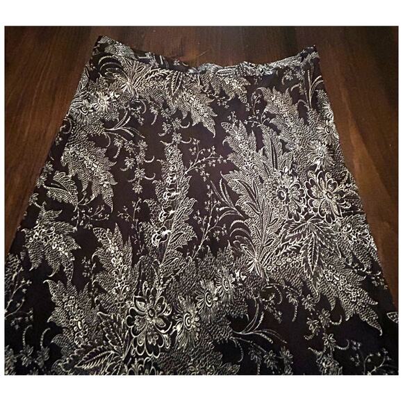 Anthropologie Bias Floral Satin Midi Black White‎ Design Long Maxi Skirt Size 10 - Picture 4 of 6